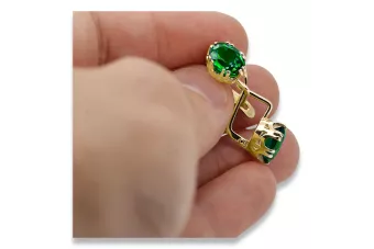 Aur galben 14K 585 Emerald cercei vec016y-em Rusesc Sovietic URSS Vintage Art Deco style