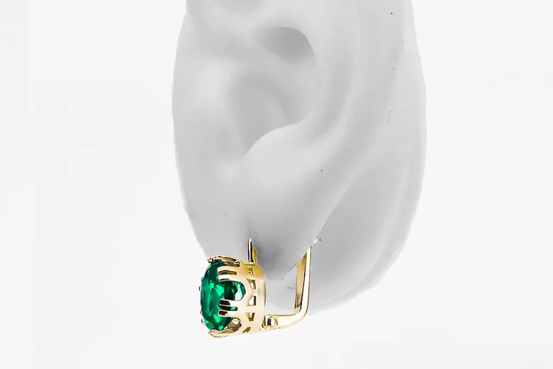 14K жълто злато 585 Emerald Обеци vec016y-em Руски Съветски СССР Винтидж бижута Ар-деко style Art Deco