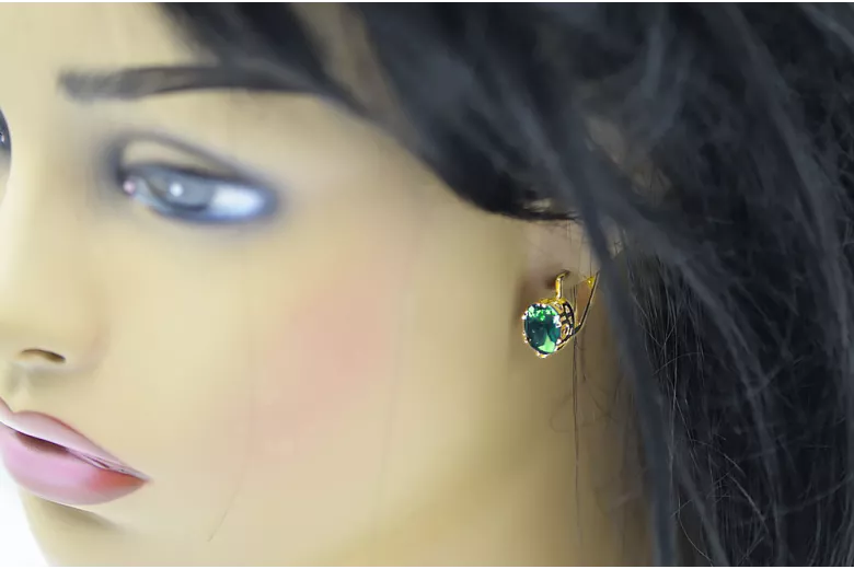 14 Karat Gelbgold 585 Emerald ohrringe vec016y-em Russisch Sowjetisch UdSSR Vintage Schmuck Art Deco style