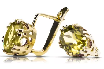 Or jaune 14 carats 585 Yellow Peridot des boucles d'oreilles vec016y-yp Russe Soviétique URSS Style vintage Art Deco style
