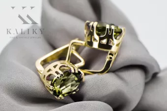 Aur galben 14K 585 Yellow Peridot cercei vec016y-yp Rusesc Sovietic URSS Vintage bijuterii Art Deco style