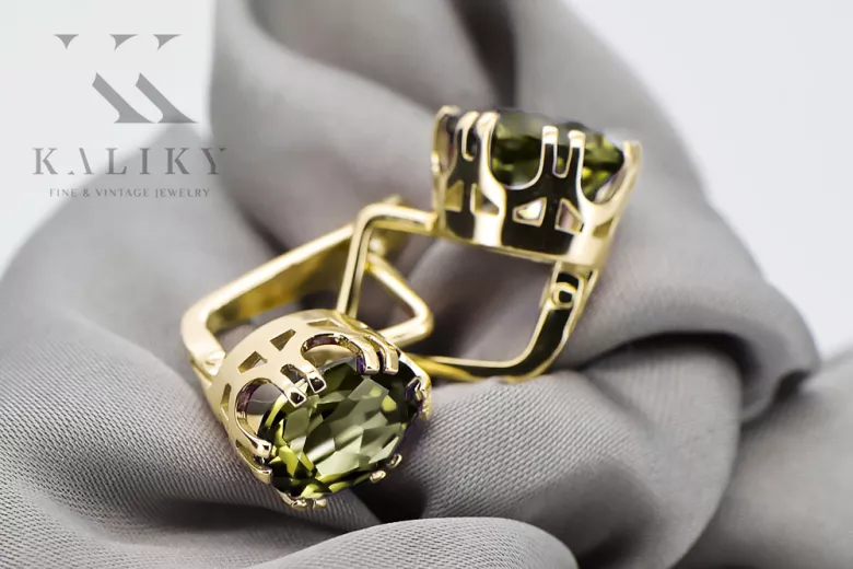 14k žlté zlato 585 Yellow Peridot náušnice vec016y-yp Russian Soviet USSR Vintage Art Deco style