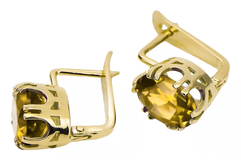 14k κίτρινο χρυσό 585 Yellow Peridot Σκουλαρίκια vec016y-yp Russian Soviet USSR Vintage style Art Deco style