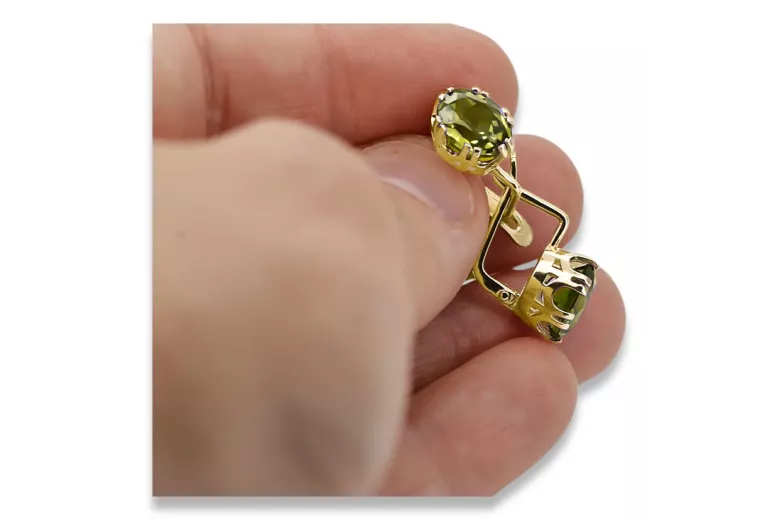 Aur galben 14K 585 Yellow Peridot cercei vec016y-yp Rusesc Sovietic URSS Vintage bijuterii Art Deco style