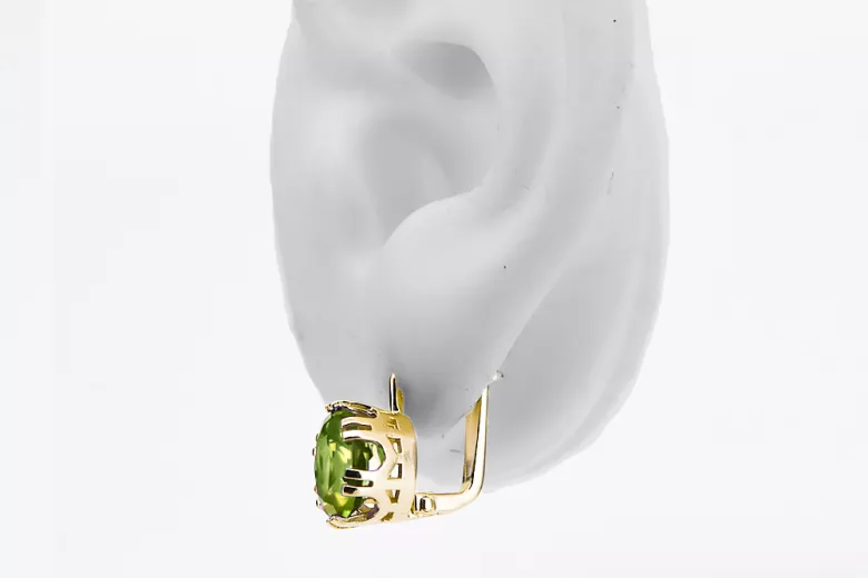 Aur galben 14K 585 Yellow Peridot cercei vec016y-yp Rusesc Sovietic URSS Vintage bijuterii Art Deco style