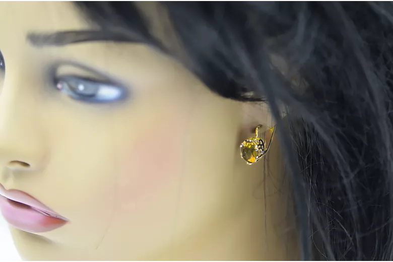 14 كارت من الذهب الأصفر 585 Yellow Peridot أقراط vec016y-yp روسي سوفيتي الاتحاد السوفيتي حرف يدوية فينتاج آرت ديكو style Art Dec