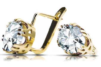 Or jaune 14 carats 585 Zircon des boucles d'oreilles vec016y-zi Russe Soviétique URSS Style vintage Art Deco style