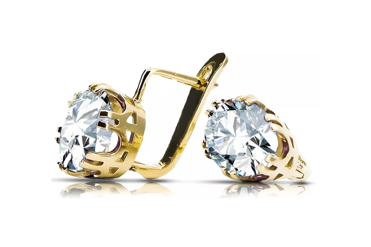 Oro amarillo de 14 quilates 585 Zircon pendientes vec016y-zi Ruso Soviético URSS Estilo vintage Art Deco style