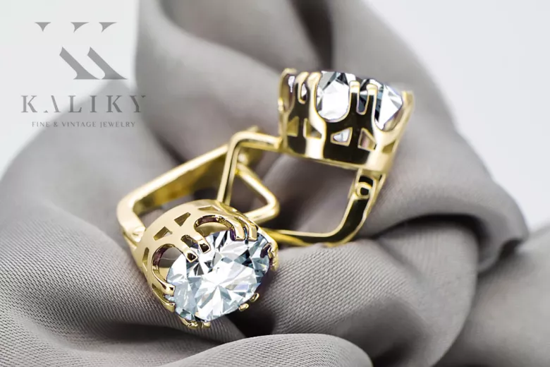 14k žlté zlato 585 Zircon náušnice vec016y-zi Russian Soviet USSR Vintage Jewlery Art Deco style