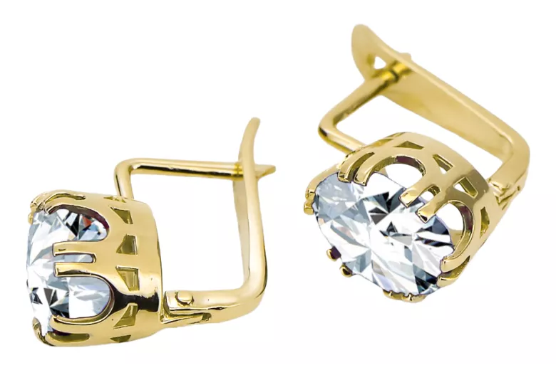 Kolczyki z żółtego 14k złota 585 z Cyrkonią vec016y-zi Sowiecki styl Vintage Biżuteria Art Deco