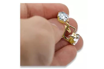 Aur galben 14K 585 Zircon cercei vec016y-zi Rusesc Sovietic URSS Vintage Art Deco style