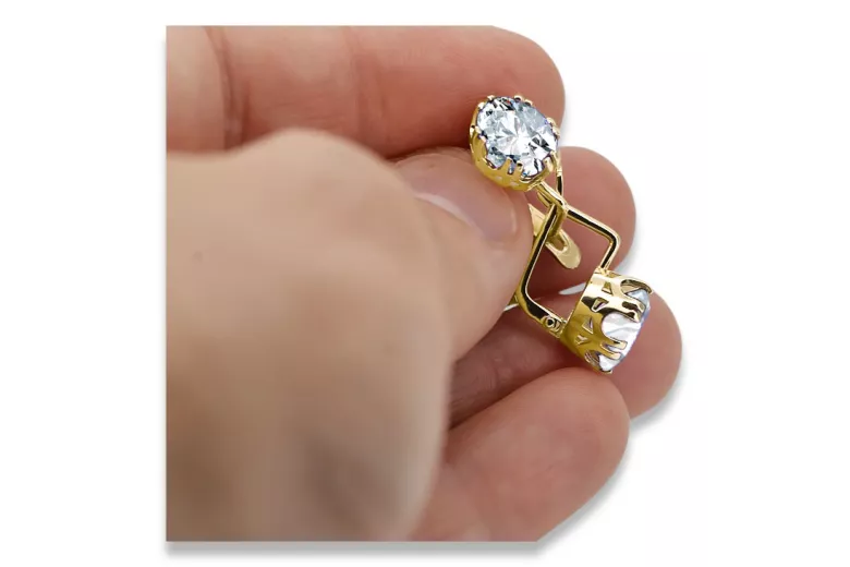 14k žlté zlato 585 Zircon náušnice vec016y-zi Russian Soviet USSR Vintage Jewlery Art Deco style