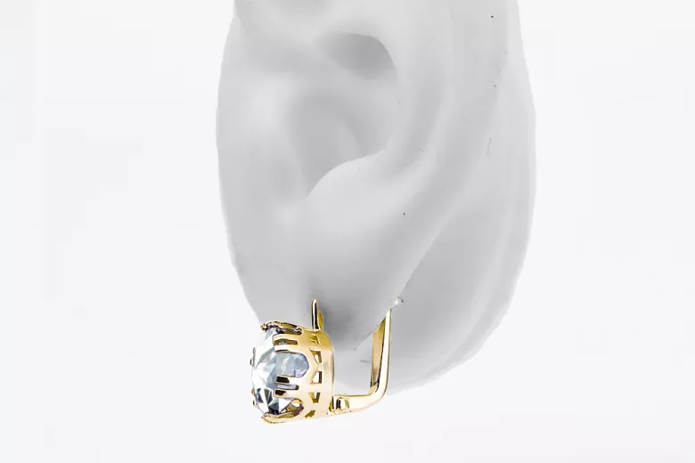 Or jaune 14 carats 585 Zircon des boucles d'oreilles vec016y-zi Russe Soviétique URSS Style vintage Art Deco style
