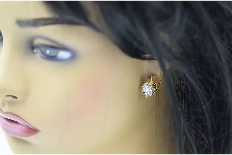 Or jaune 14 carats 585 Zircon des boucles d'oreilles vec016y-zi Russe Soviétique URSS Style vintage Art Deco style