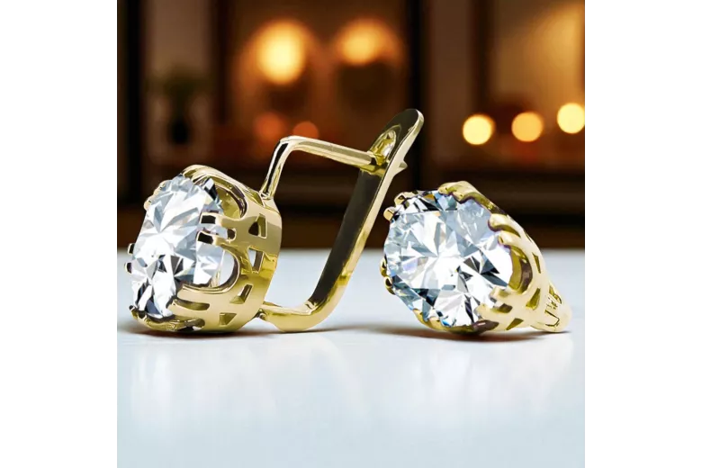 14К жовте золото 585 Zircon Сережки vec016y-zi Російський Радянський СРСР Вінтаж Ар-деко style Art Deco