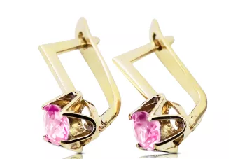 Or jaune 14 carats 585 Amethyst des boucles d'oreilles vec005y-am Russe Soviétique URSS Artisanat vintage Art Deco style