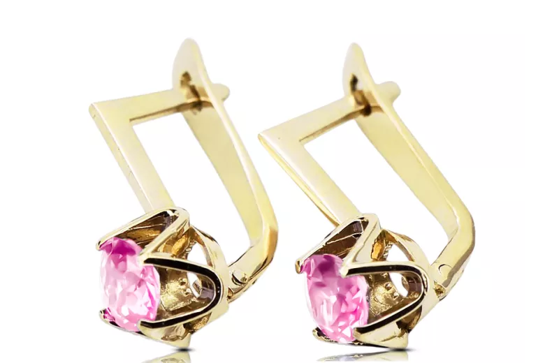 14k geltonas auksas 585 Amethyst auskarai vec005y-am Rusų Tarybinis TSRS Vintažinis stilius Art Deco style Rusiški vintažo papuo