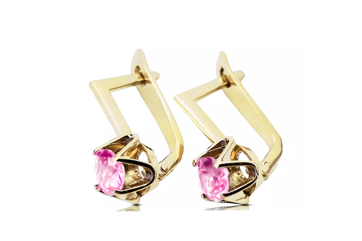 14k žluté zlato 585 Amethyst náušnice vec005y-am Russian Soviet USSR Vintage Jewlery Art Deco style
