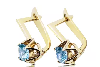 14K жълто злато 585 Aquamarine Обеци vec005y-aq Руски Съветски СССР Винтидж стил Ар-деко style Art Deco