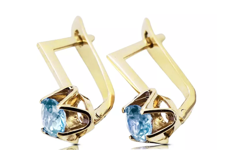14k žluté zlato 585 Aquamarine náušnice vec005y-aq Russian Soviet USSR Vintage Jewlery Art Deco style
