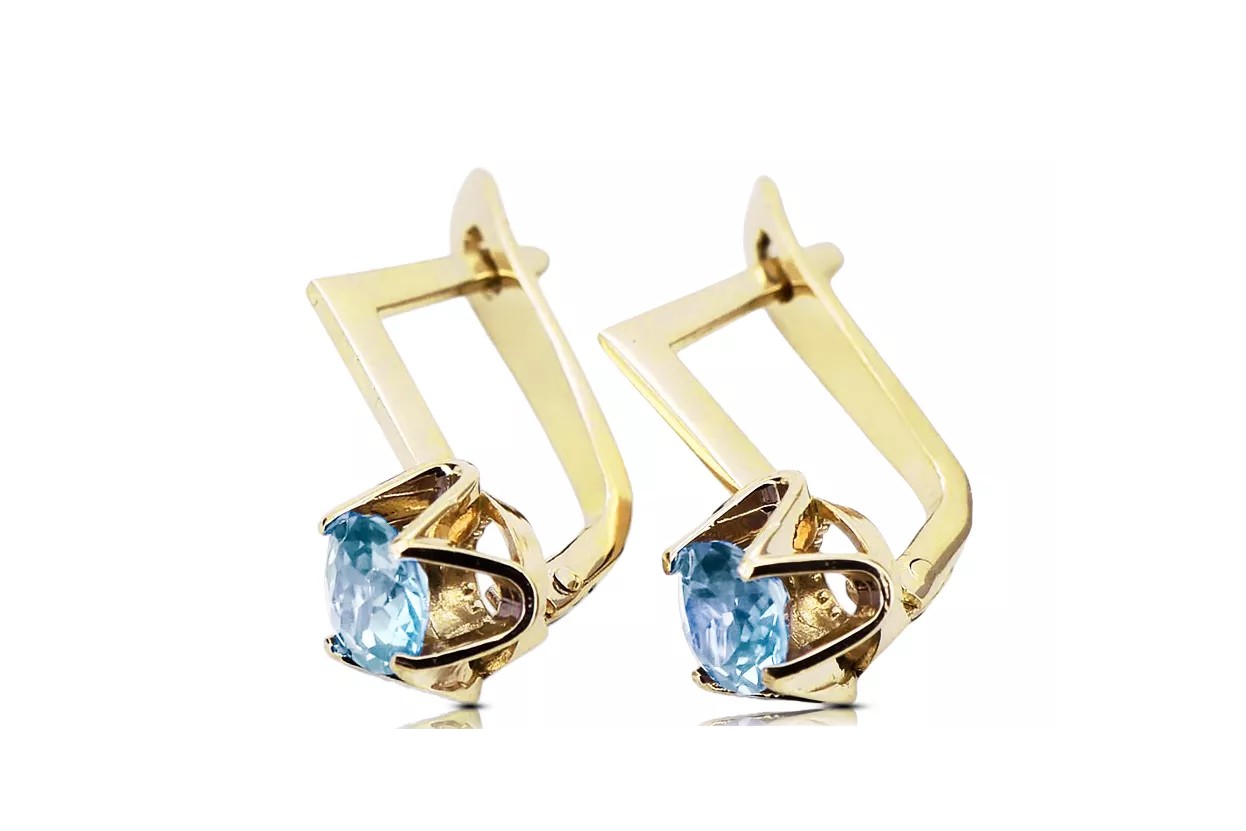 14 كارت من الذهب الأصفر 585 Aquamarine أقراط vec005y-aq روسي سوفيتي الاتحاد السوفيتي مجوهرات فينتاج آرت ديكو style Art Deco
