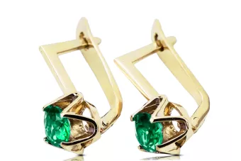 14k geltonas auksas 585 Emerald auskarai vec005y-em Rusų Tarybinis TSRS Vintažiniai amatai Art Deco style Sovietinis vintažo pap