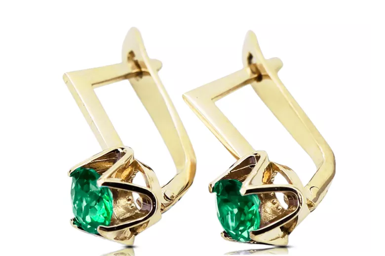 14k žluté zlato 585 Emerald náušnice vec005y-em Russian Soviet USSR Vintage Art Deco style