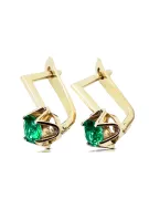 Or jaune 14 carats 585 Emerald des boucles d'oreilles vec005y-em Russe Soviétique URSS Bijoux vintage Art Deco style