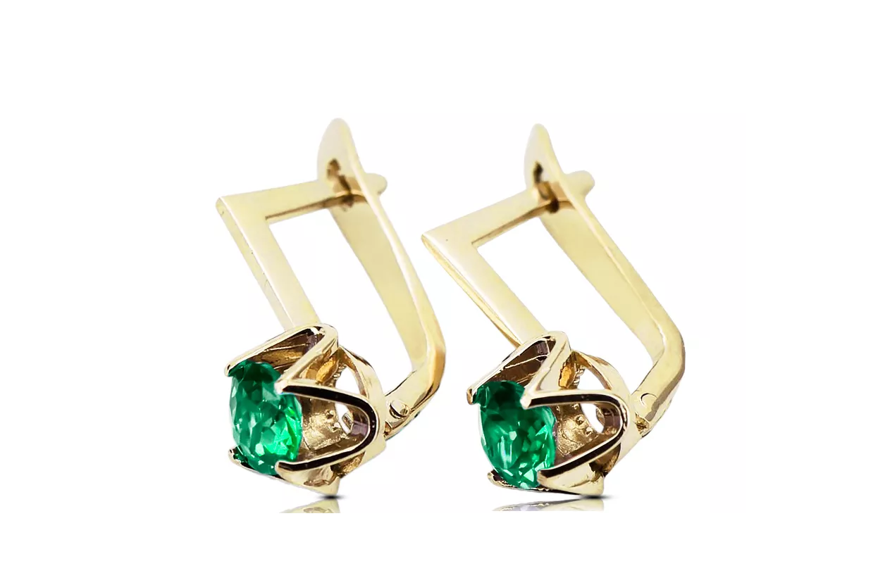 Or jaune 14 carats 585 Emerald des boucles d'oreilles vec005y-em Russe Soviétique URSS Bijoux vintage Art Deco style