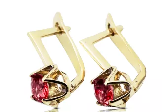 Aur galben 14K 585 Ruby cercei vec005y-rb Rusesc Sovietic URSS Vintage Craft Art Deco style