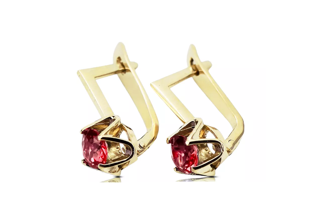 Or jaune 14 carats 585 Ruby des boucles d'oreilles vec005y-rb Russe Soviétique URSS Vintage Art Deco style