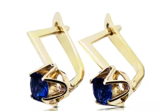 Or jaune 14 carats 585 Sapphire des boucles d'oreilles vec005y-sp Russe Soviétique URSS Bijoux vintage Art Deco style