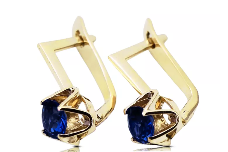 Or jaune 14 carats 585 Sapphire des boucles d'oreilles vec005y-sp Russe Soviétique URSS Bijoux vintage Art Deco style