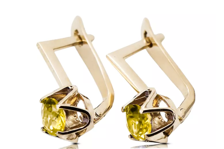 Or jaune 14 carats 585 Yellow Peridot des boucles d'oreilles vec005y-yp Russe Soviétique URSS Vintage Art Deco style