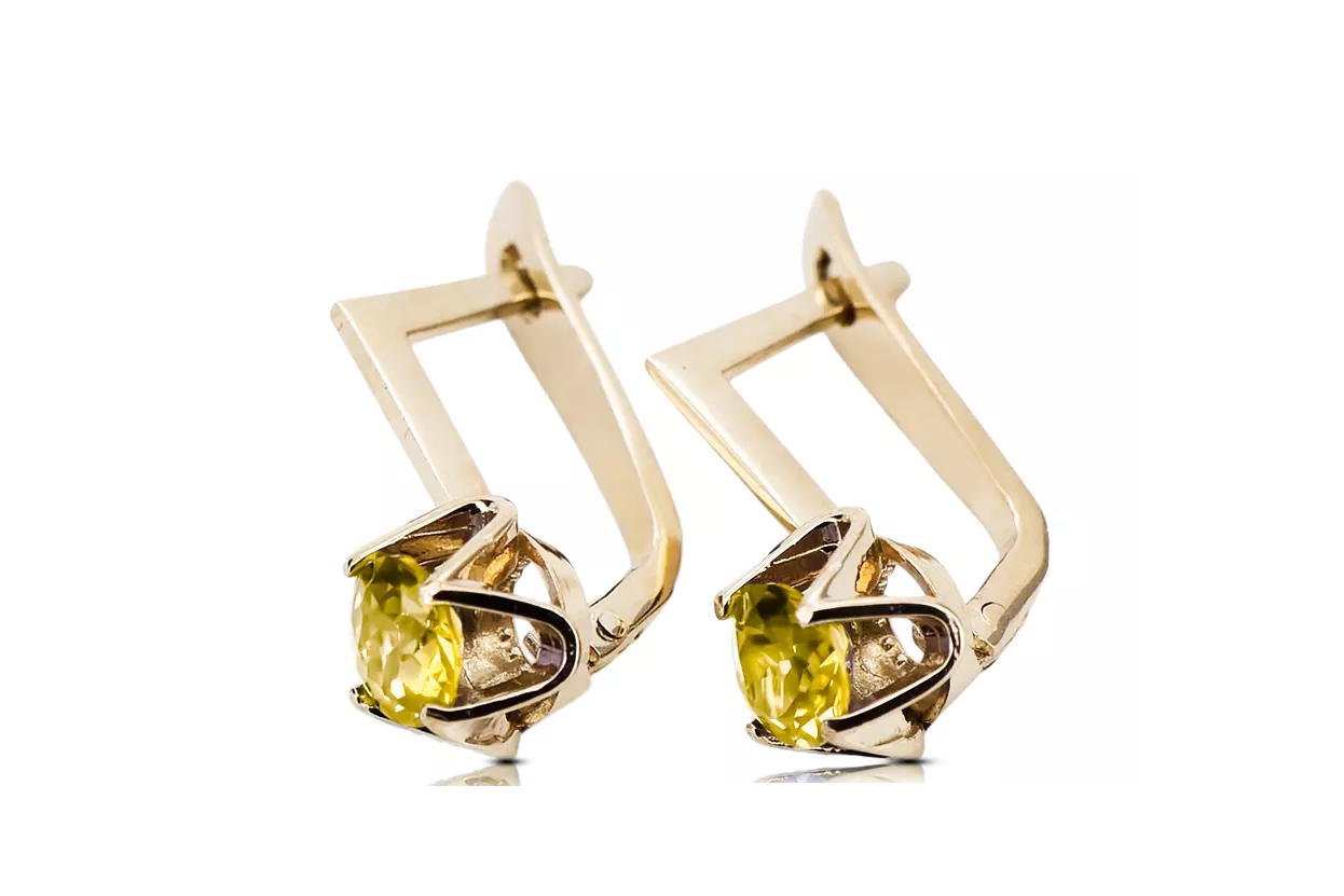 14 Karat Gelbgold 585 Yellow Peridot ohrringe vec005y-yp Russisch Sowjetisch UdSSR Vintage Art Deco style