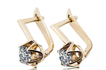 Or jaune 14 carats 585 Zircon des boucles d'oreilles vec005y-zi Russe Soviétique URSS Bijoux vintage Art Deco style