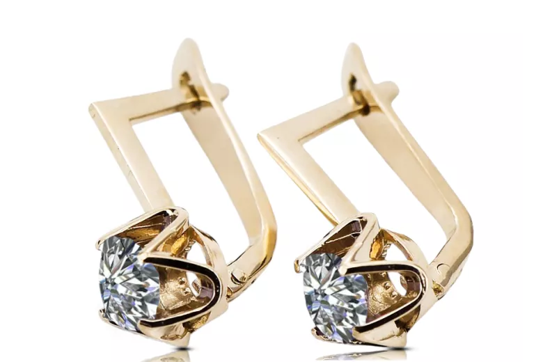 14k geltonas auksas 585 Zircon auskarai vec005y-zi Rusų Tarybinis TSRS Vintažiniai papuošalai Art Deco style SSRS vintažo papuoš