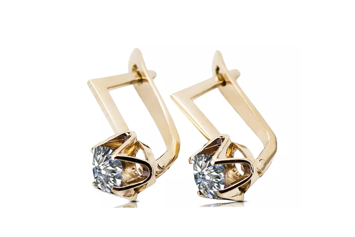 14K жълто злато 585 Zircon Обеци vec005y-zi Руски Съветски СССР Винтидж крафт Ар-деко style Art Deco