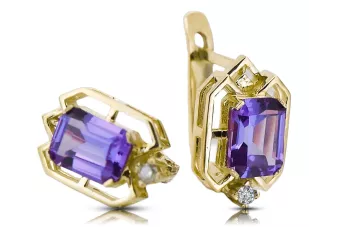 Kolczyki z żółtego 14k złota 585 z Aleksandrytem vec020y-ax ZSRR styl Vintage unikatowe Art Deco