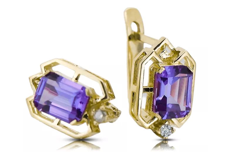 14K жълто злато 585 Alexandrite Обеци vec020y-ax Руски Съветски СССР Винтидж стил Ар-деко style Art Deco