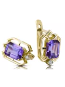 Or jaune 14 carats 585 Alexandrite des boucles d'oreilles vec020y-ax Russe Soviétique URSS Style vintage Art Deco style