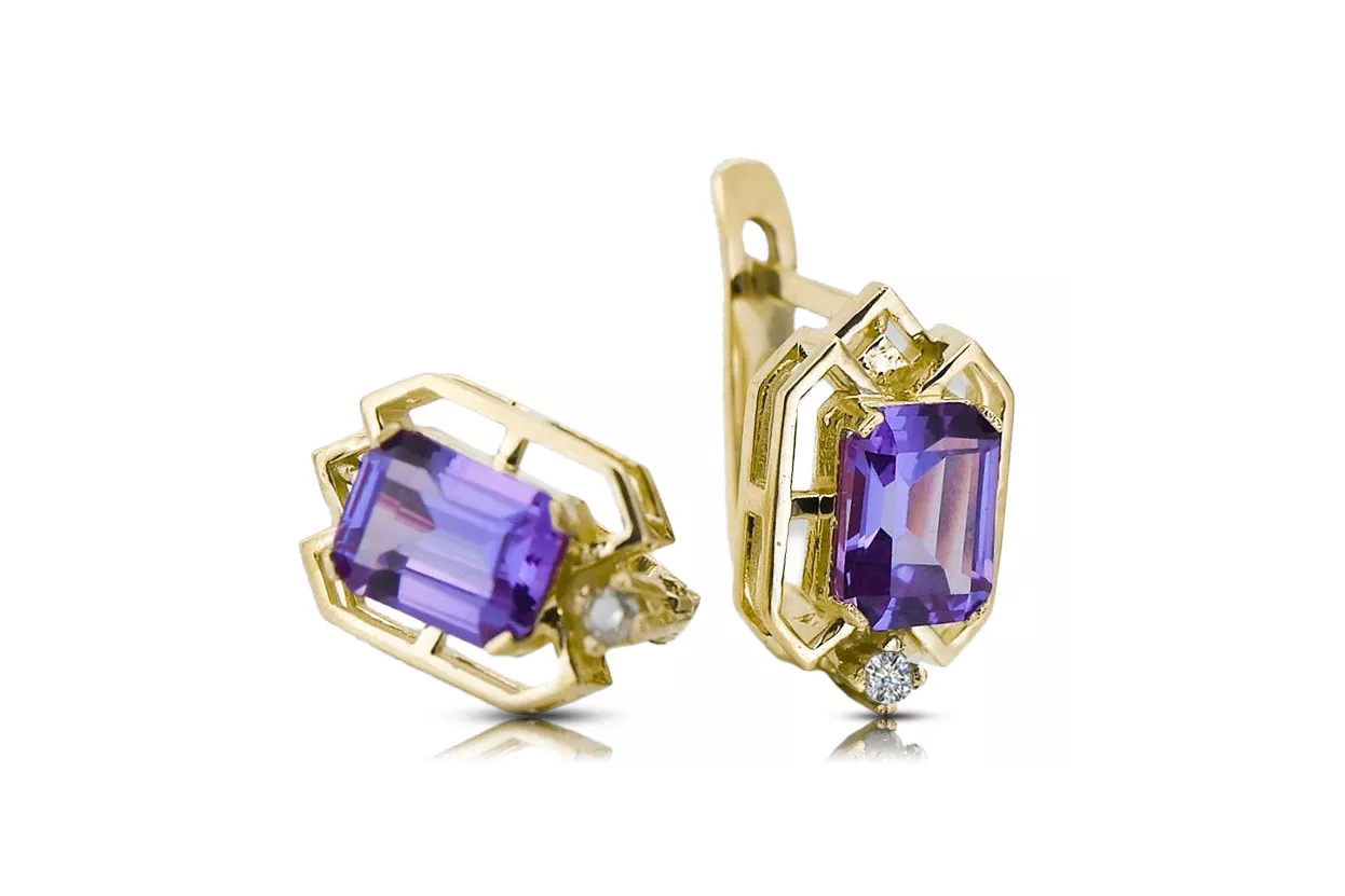 14 Karat Gelbgold 585 Alexandrite ohrringe vec020y-ax Russisch Sowjetisch UdSSR Vintage Schmuck Art Deco style