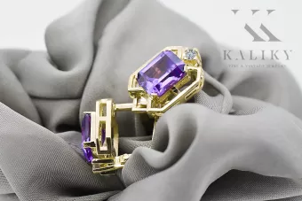 Aur galben 14K 585 Alexandrite cercei vec020y-ax Rusesc Sovietic URSS Vintage bijuterii Art Deco style