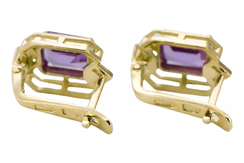 Kolczyki z żółtego 14k złota 585 z Aleksandrytem vec020y-ax ZSRR styl Vintage unikatowe Art Deco