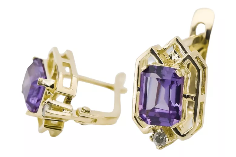 14k žlté zlato 585 Alexandrite náušnice vec020y-ax Russian Soviet USSR Vintage craft Art Deco style