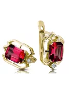 14 كارت من الذهب الأصفر 585 Ruby أقراط vec020y-rb روسي سوفيتي الاتحاد السوفيتي أسلوب فينتاج آرت ديكو style Art Deco