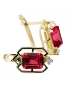 14k geltonas auksas 585 Ruby auskarai vec020y-rb Rusų Tarybinis TSRS Vintažinis stilius Art Deco style Rusiškas sovietinis SSRS 