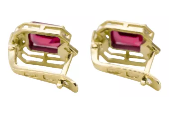 Kolczyki z żółtego 14k złota 585 z Rubinem vec020y-rb Sowiecki styl Vintage Biżuteria Art Deco