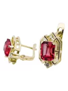 14k geltonas auksas 585 Ruby auskarai vec020y-rb Rusų Tarybinis TSRS Vintažinis stilius Art Deco style Rusiškas sovietinis SSRS 