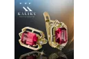 14k geltonas auksas 585 Ruby auskarai vec020y-rb Rusų Tarybinis TSRS Vintažinis stilius Art Deco style Rusiškas sovietinis SSRS 